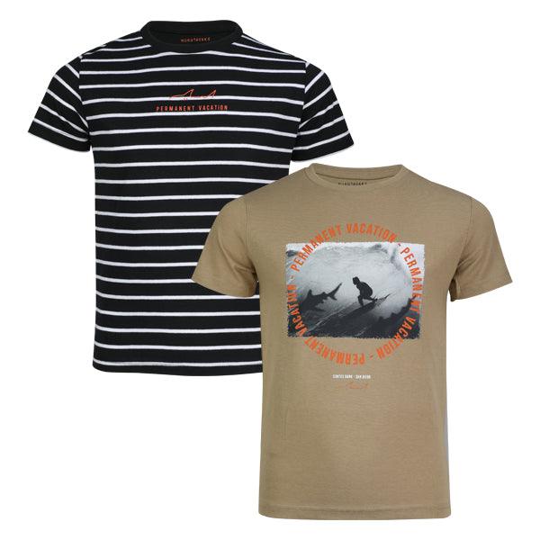 BOYS T-SHIRT PACK - BROWN, BLACK AND WHITE STRIPE