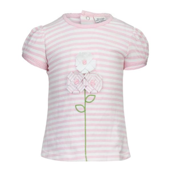 Flower Applique Strip Short Sleeve Shirt-