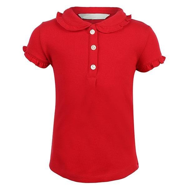 girl red shirts with collars