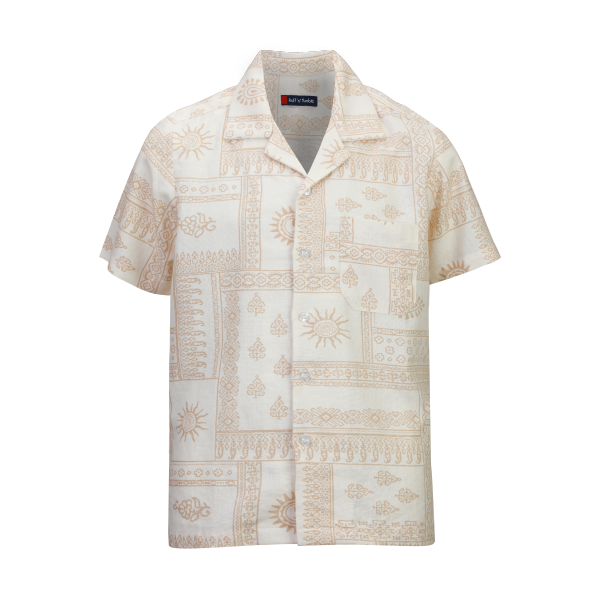 CREAM CUBAN COLLAR SHORT SLEEVE SHIRT SET