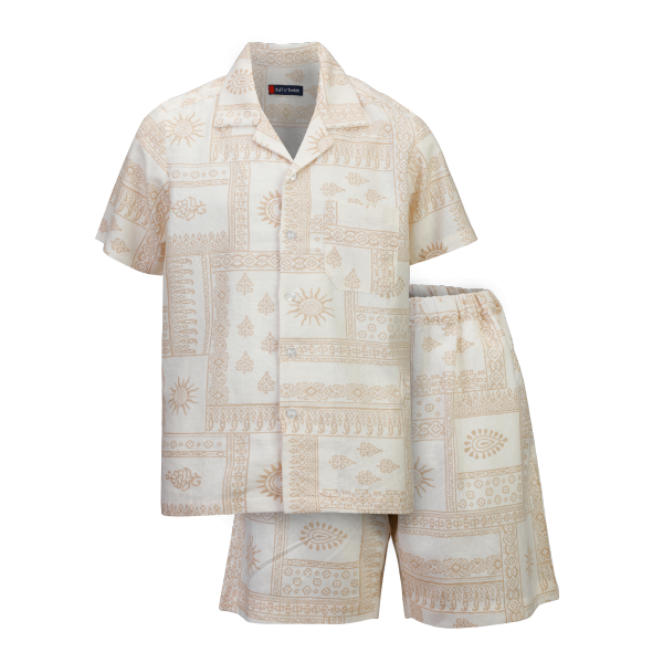 CREAM CUBAN COLLAR SHORT SLEEVE SHIRT SET