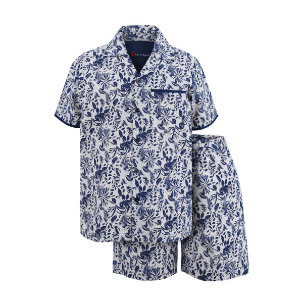 NAVY BLUE SHORT SLEEVE CUBAN COLLAR SHORT SET