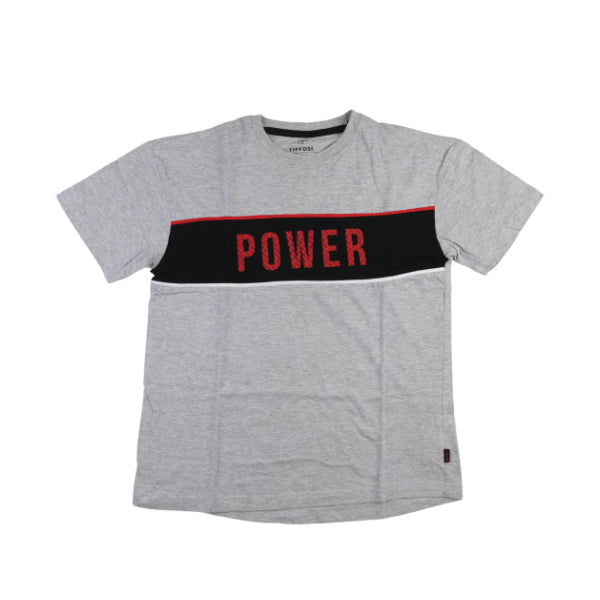 GREY SHORT SLEEVE 'POWER' PRINT T-SHIRT