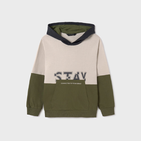 CREAM AND ARMY GREEN LONG SLEEVE BOYS PULLOVER HOODIE