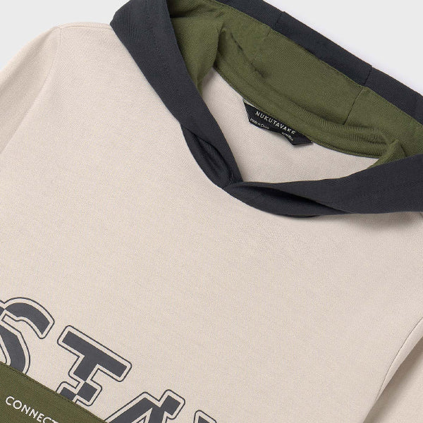 CREAM AND ARMY GREEN LONG SLEEVE BOYS PULLOVER HOODIE