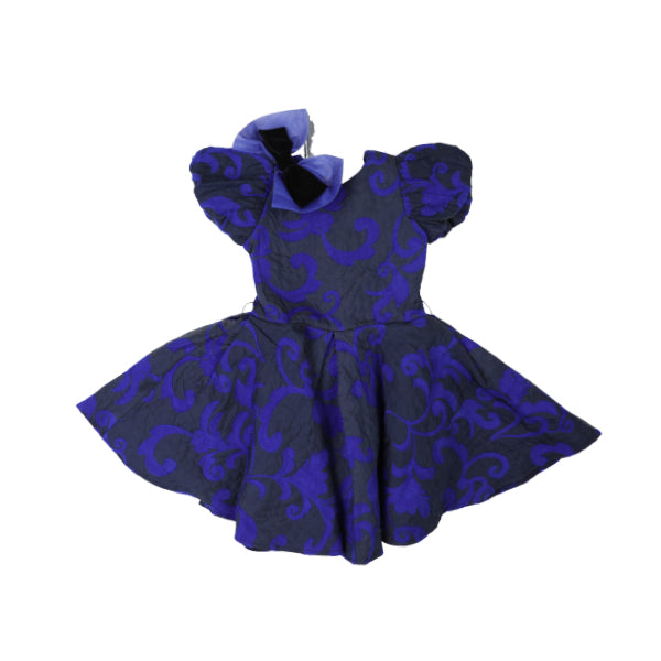 ROYAL BLUE PUFF SLEEVE DAMASK DRESS