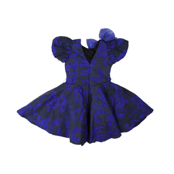 ROYAL BLUE PUFF SLEEVE DAMASK DRESS