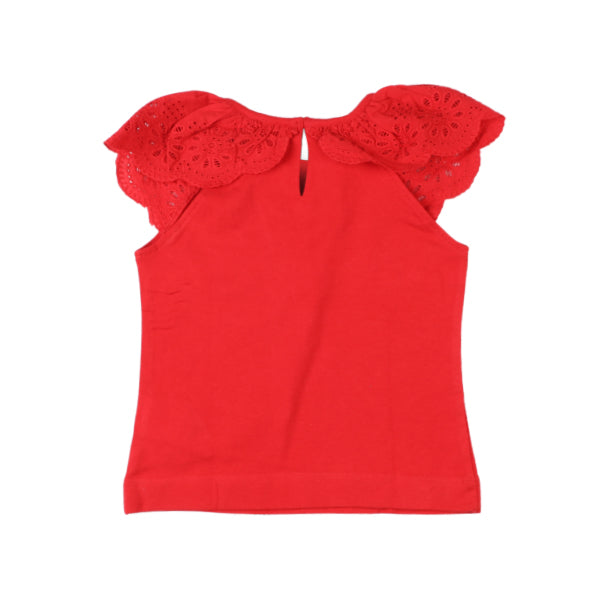 GIRLS RED LACE INSERT T-SHIRT