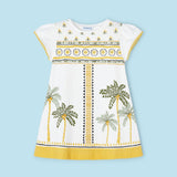 GIRLS WHITE AND YELLOW A-LINE GRAPHIC PRINT DRESS