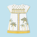 GIRLS WHITE AND YELLOW A-LINE GRAPHIC PRINT DRESS