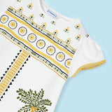 GIRLS WHITE AND YELLOW A-LINE GRAPHIC PRINT DRESS