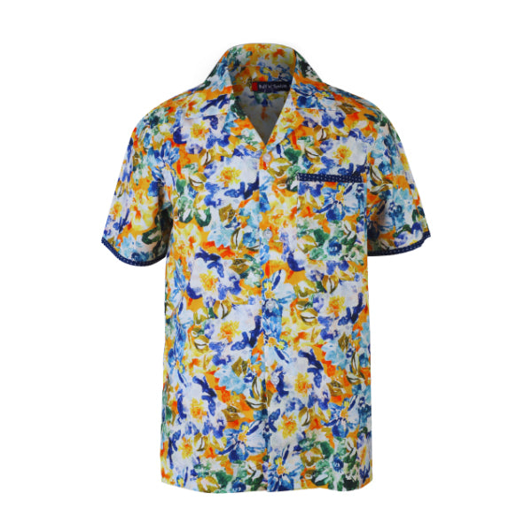 MULTI-COLOUR CUBAN COLLAR FLORAL SHORT SLEEVE SHIRT