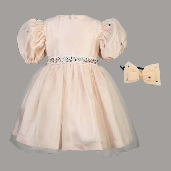 PEACH SATIN TULLE BALL DRESS WITH HAIRBOW - ruffntumblekids