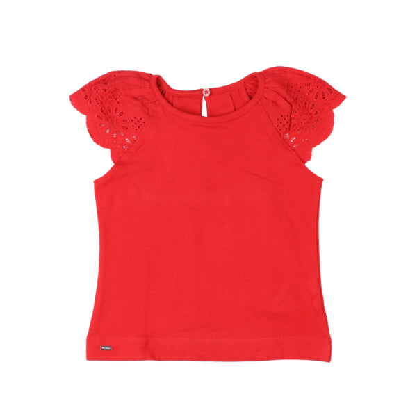 GIRLS RED LACE INSERT T-SHIRT