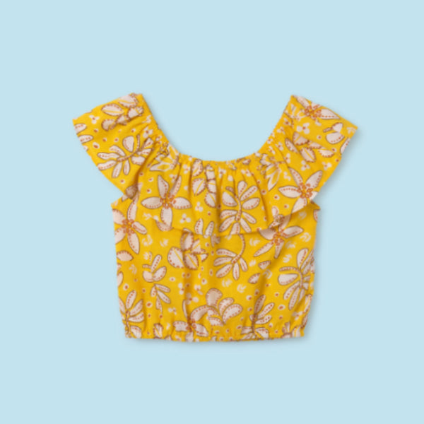 YELLOW OFF-SHOULDER FLORAL PRINT BLOUSE