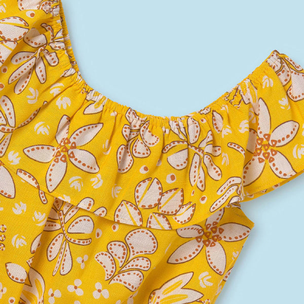 YELLOW OFF-SHOULDER FLORAL PRINT BLOUSE