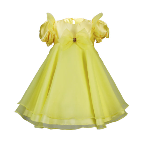 YELLOW PUFF SLEEVE SWING MIKADO DRESS