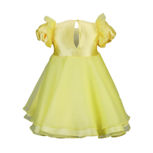YELLOW PUFF SLEEVE SWING MIKADO DRESS