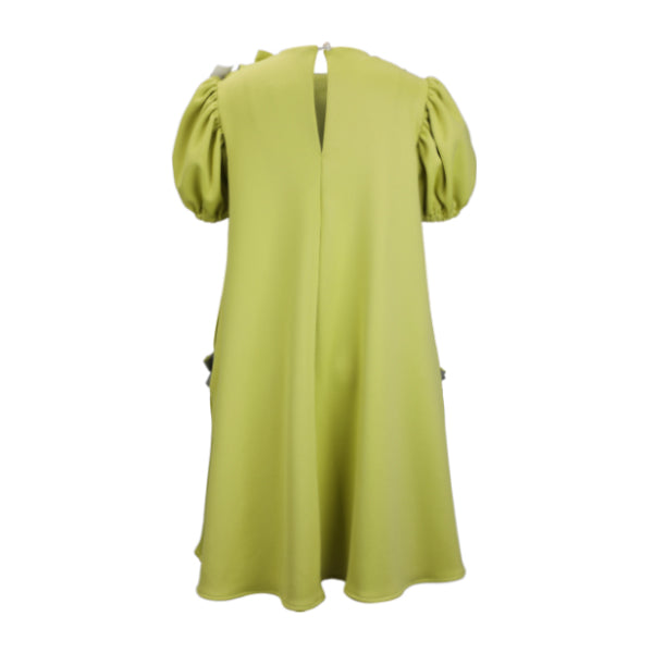 GREEN AND GREY PUFF A-LINE DRESS