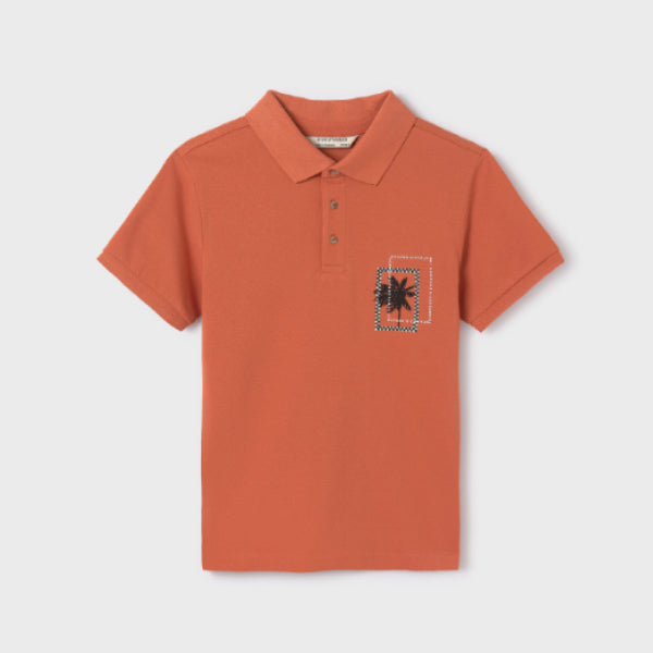 PEACH SHORT SLEEVE POLO T-SHIRT WITH GRAPHIC PRINT FOR BOYS