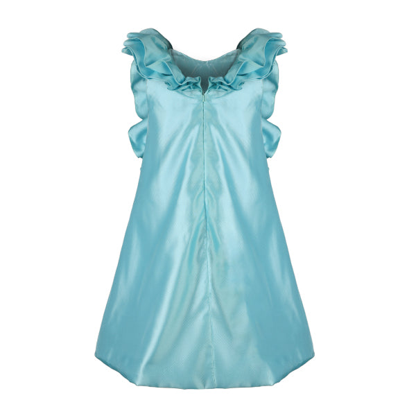 AQUA BLUE FLOUNCE SLEEVE SWING DRESS