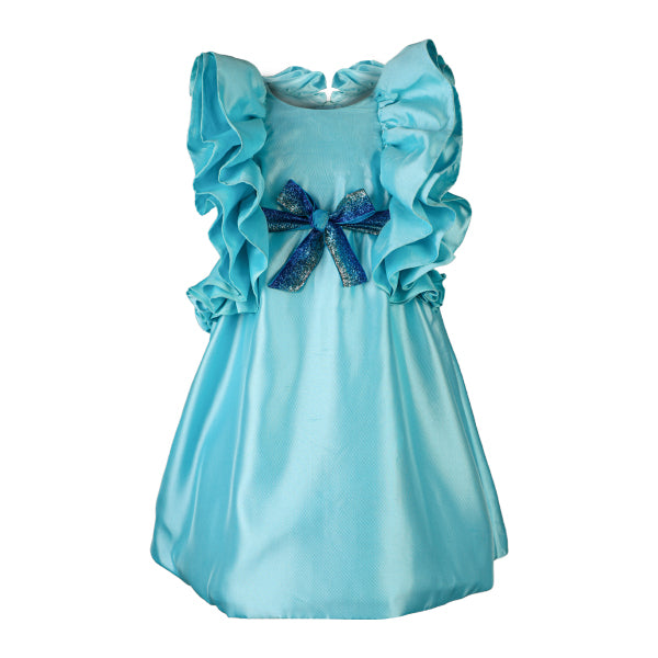 AQUA BLUE FLOUNCE SLEEVE SWING DRESS