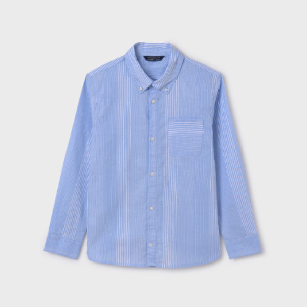 BOYS LIGHT BLUE OXFORD STRIPES LONG SLEEVE SHIRT