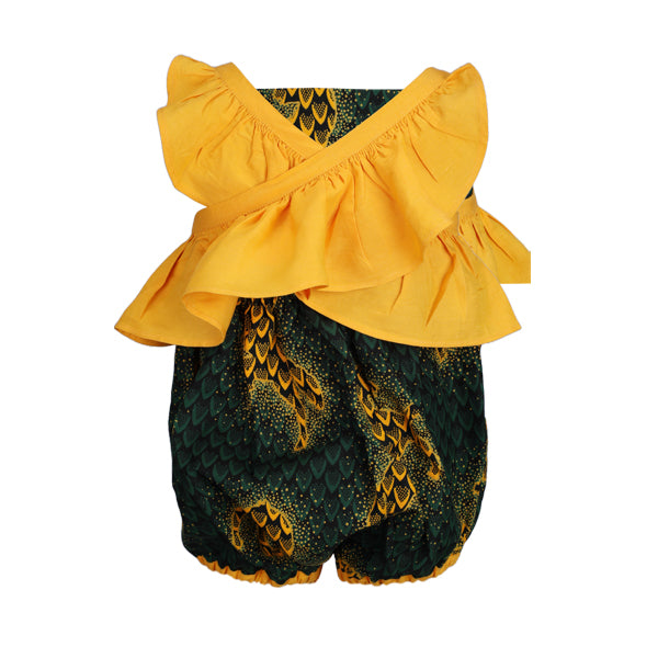 GOLDEN YELLOW FLOUNCE SLEEVE ANKARA PLAYSUIT