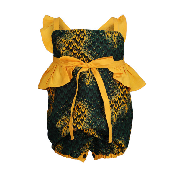 GOLDEN YELLOW FLOUNCE SLEEVE ANKARA PLAYSUIT