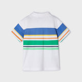 WHITE AND MULTI-COLOUR STRIPED SHORT SLEEVE POLO