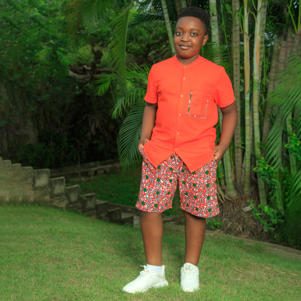 ORANGE ANKARA SHORT SET FOR BOYS