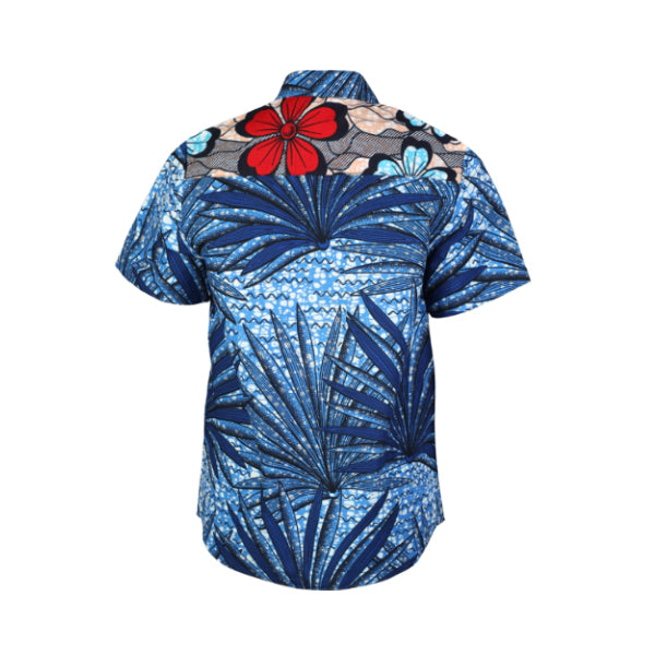 BLUE CLASSIC COLLAR ANKARA SHORT SLEEVE SHIRT