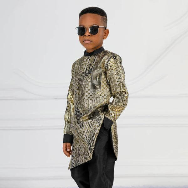 GOLD DAMASK LONG SLEEVE SHIRT SET - ruffntumblekids