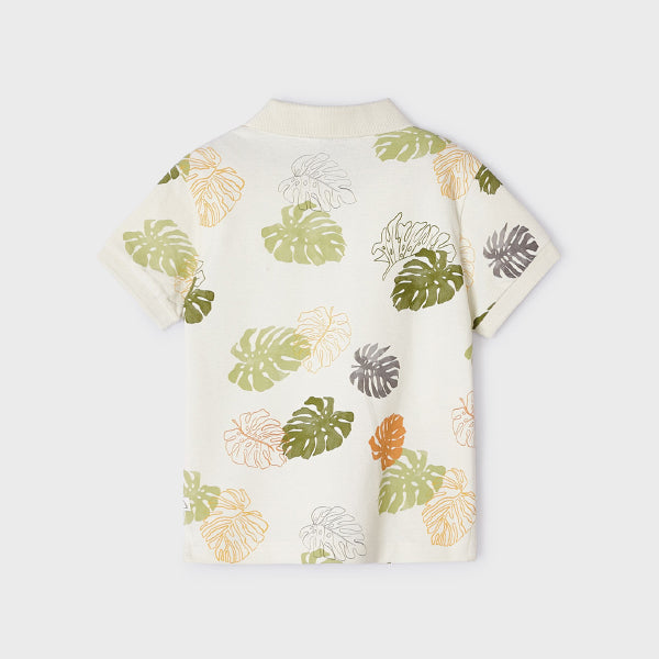 CREAM AND GREEN PRINT SHORT SLEEVE POLO TEE