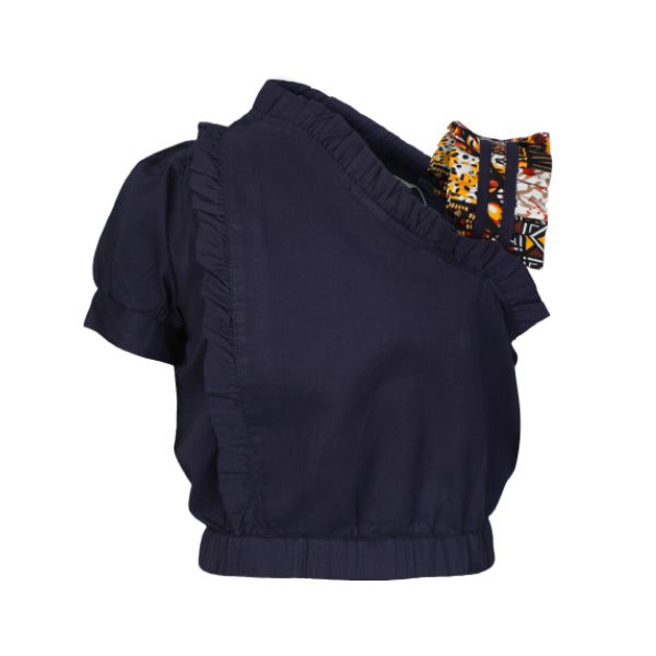 NAVY BLUE BLOUSE AND PATCH PRINT ANKARA SKIRT SET