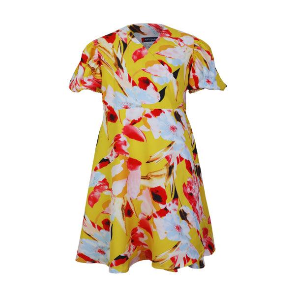 YELLOW PUFF SLEEVE WRAP DRESS - ruffntumblekids