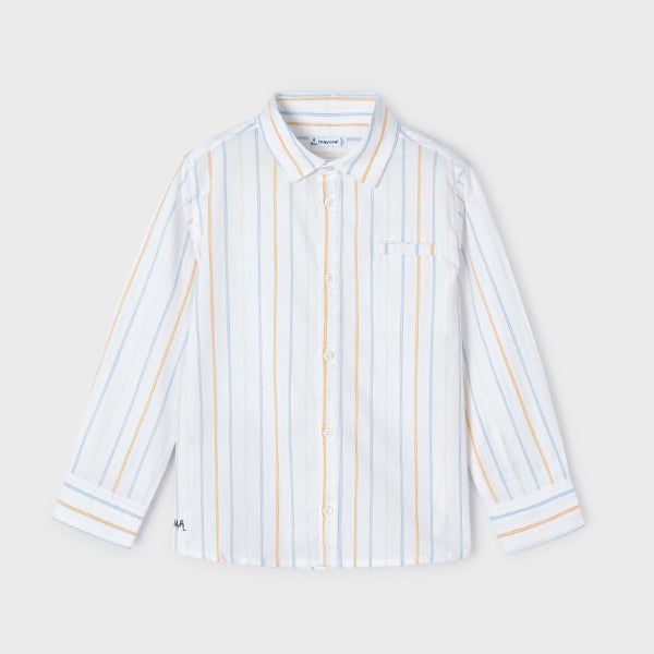 WHITE LONG SLEEVE STRIPE SHIRT FOR BOYS