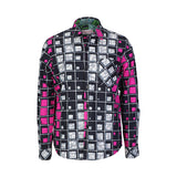 GREEN AND RASPBERRY ANKARA CLASSIC COLLAR LONG SLEEVE SHIRT