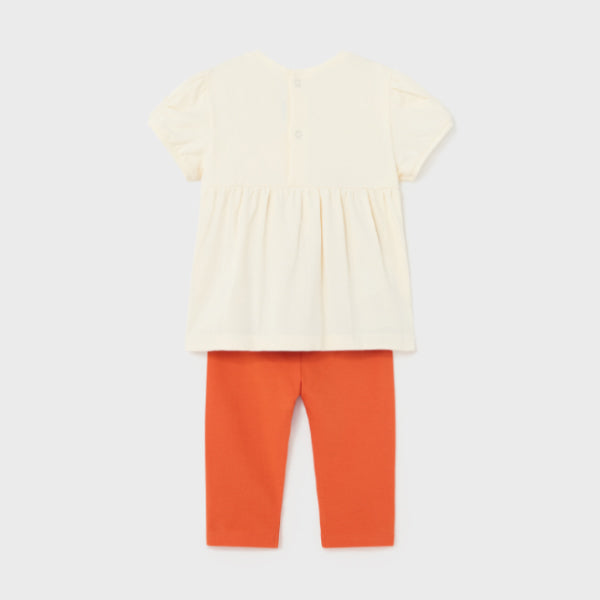 WHITE AND ORANGE LEGGINGS WITH BLOUSE SET