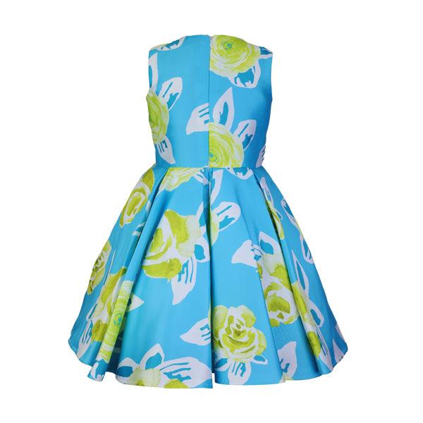 AQUA BLUE SLEEVELESS PLEATED BALL DRESS WITH CRISS-CROSS LACING - ruffntumblekids