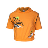 GIRLS ORANGE SHORT SLEEVE HOODIE T-SHIRT