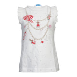 WHITE AND RED COTTON PRINT T-SHIRT FOR GIRLS