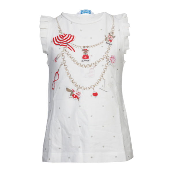 WHITE AND RED COTTON PRINT T-SHIRT FOR GIRLS