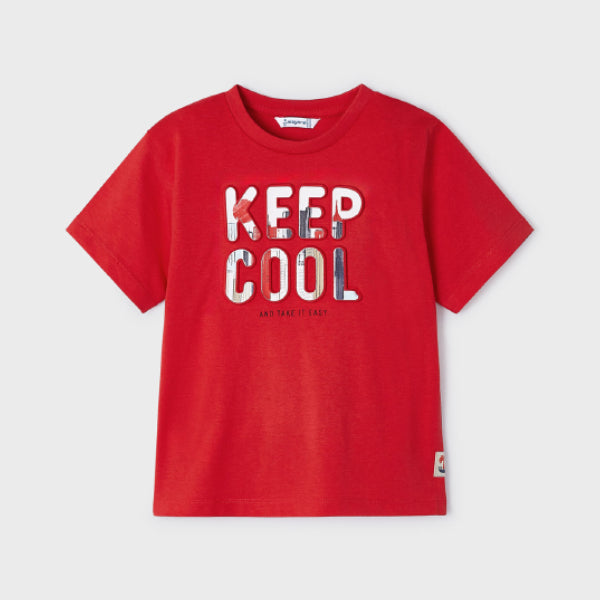 BOYS RED GRAPHIC PRINT SHORT SLEEVE T-SHIRT