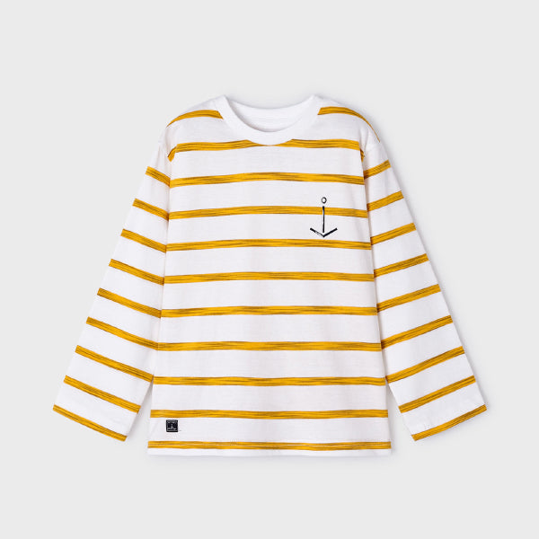 WHITE AND YELLOW LONG SLEEVE STRIPE T-SHIRT FOR BOYS