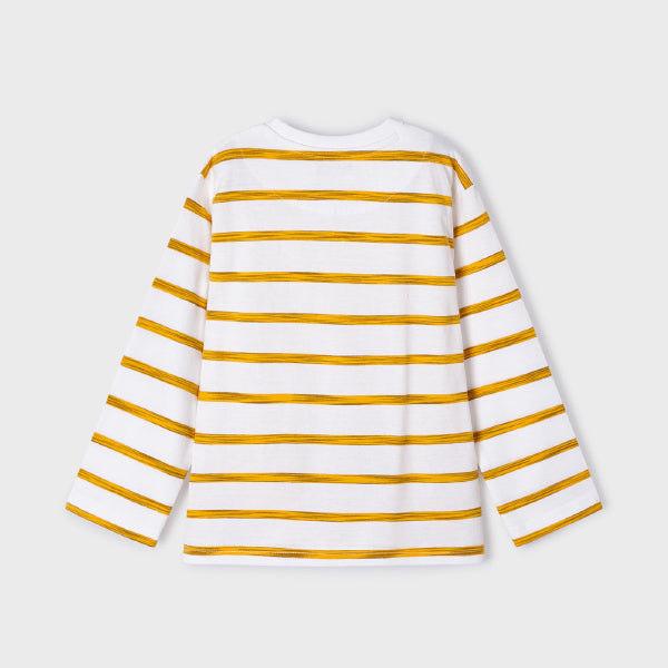 WHITE AND YELLOW LONG SLEEVE STRIPE T-SHIRT FOR BOYS