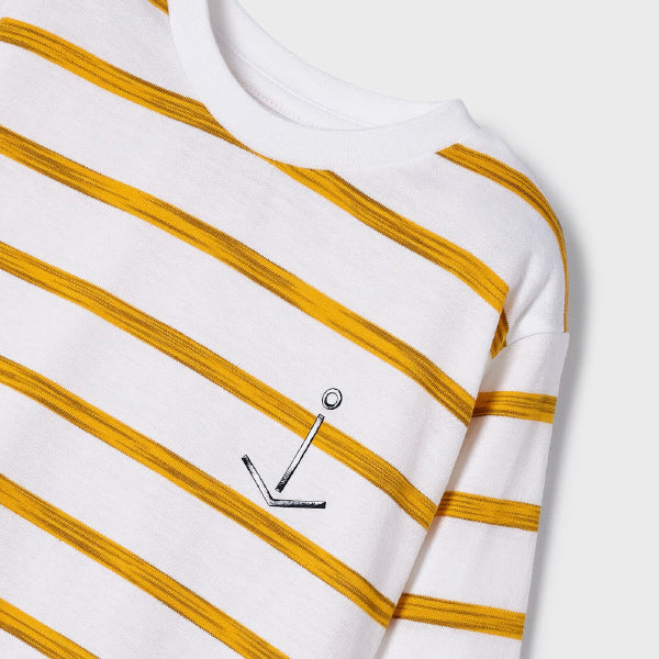 WHITE AND YELLOW LONG SLEEVE STRIPE T-SHIRT FOR BOYS