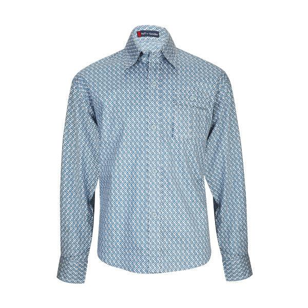 BLUE & GREY COTTON FLORAL BOYS SHIRT - ruffntumblekids