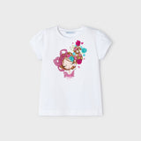 GIRLS WHITE SHORT SLEEVE GRAPHIC PRINT T-SHIRT