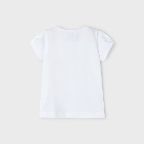 GIRLS WHITE SHORT SLEEVE GRAPHIC PRINT T-SHIRT